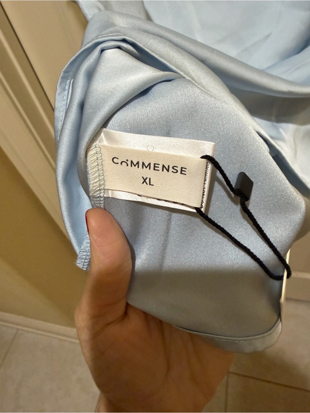 Commense Pale Blue Satin Top with White Lace Yoke - Picture 4 of 4